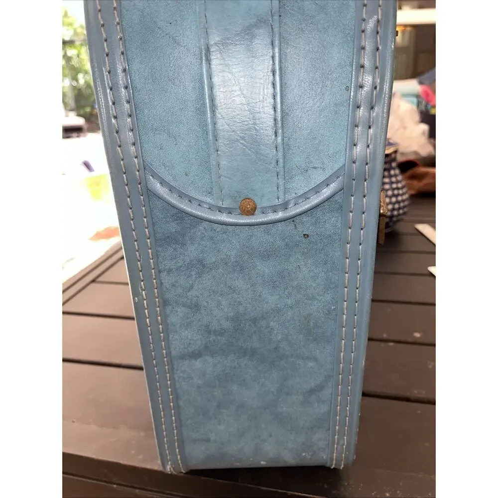 Vintage Monarch Blue Hard Sides Case Suitcase with Stripe NO Key 21